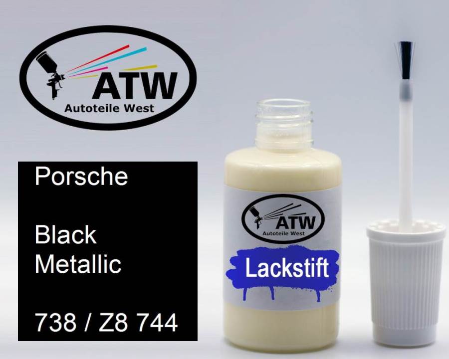 Porsche, Black Metallic, 738 / Z8 744: 20ml Lackstift, von ATW Autoteile West.